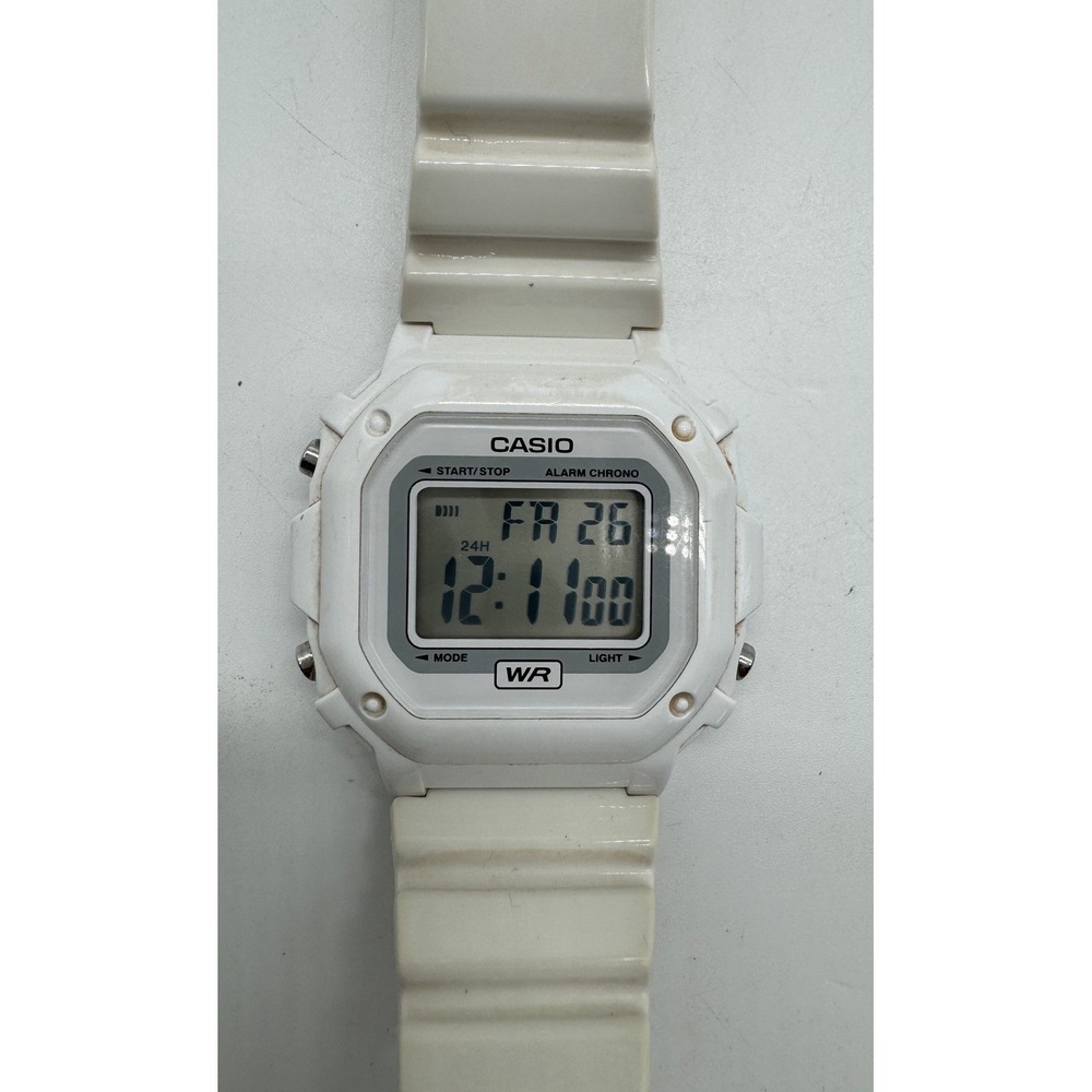 Casio F-108WHC Digital Watch White Resin Strap Square Alarm Chrono WR 3224